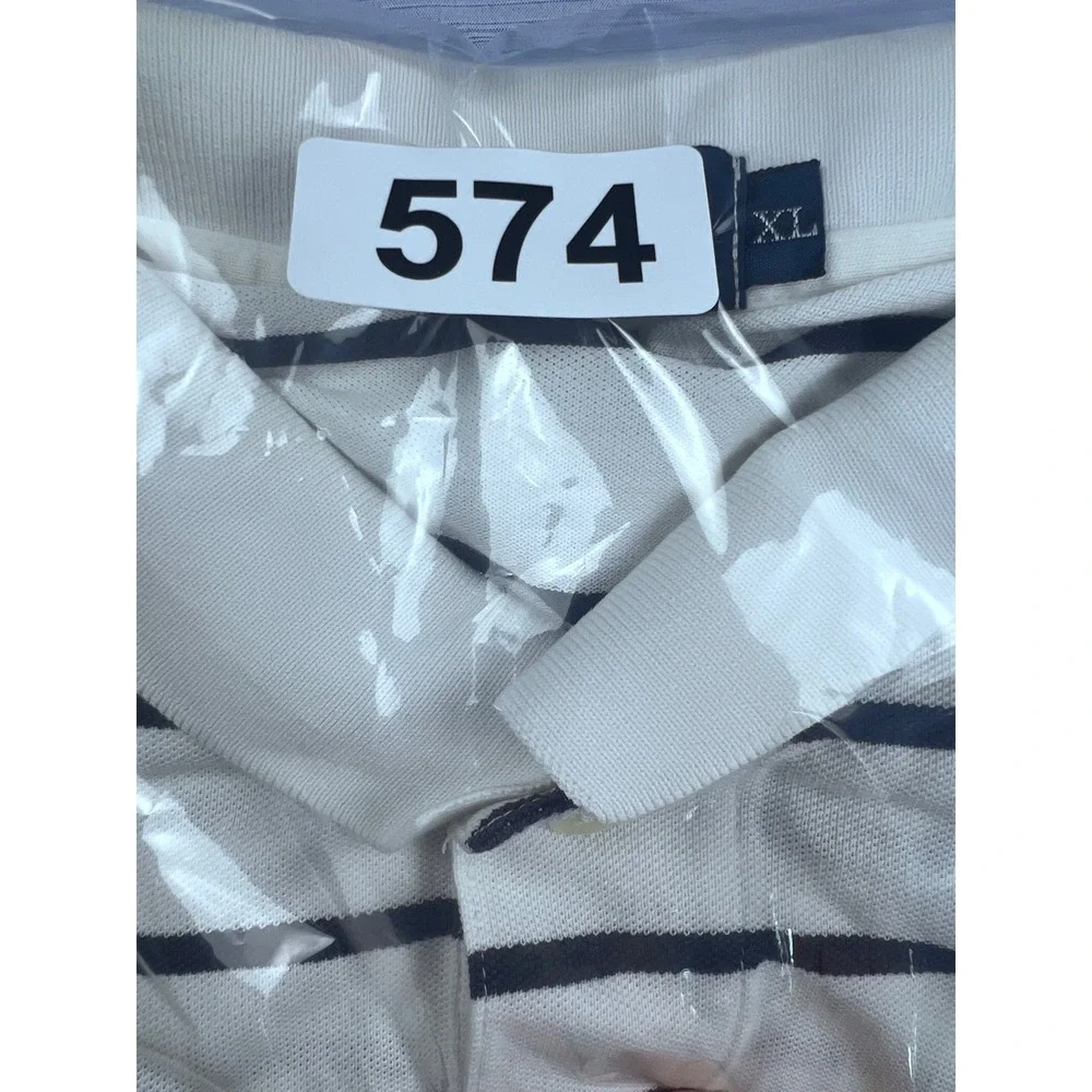 Polo‎ Ralph Lauren Mens XL White Navy Blue Striped Cotton Pique Polo Shirt